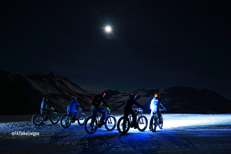 foto di un'escursione notturna in fat bike elettrica