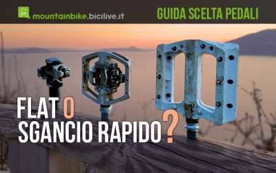 foto di tra tipi di pedali mtb: sdp , clipless con piattaforma a sgancio rapido e flat