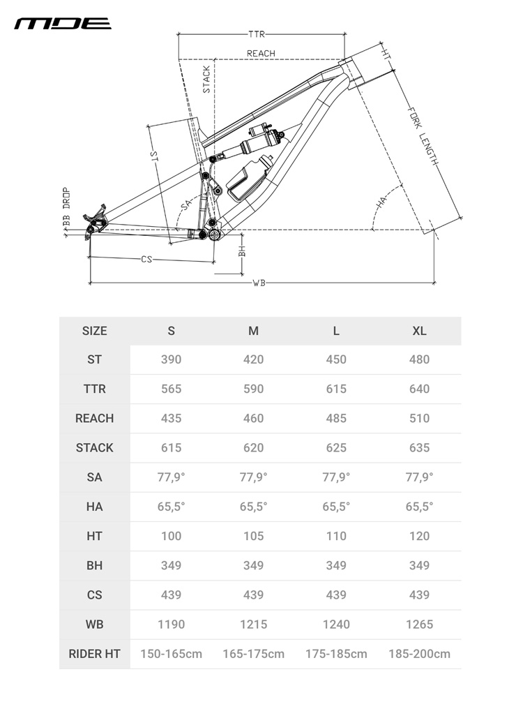 Geometrie della mtb MDE Damper Comp con ruote da 27,5"