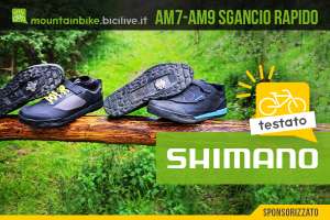 Foto delle scarpe Shimano AM7 e Am9 per mtb e pedali a sgancio