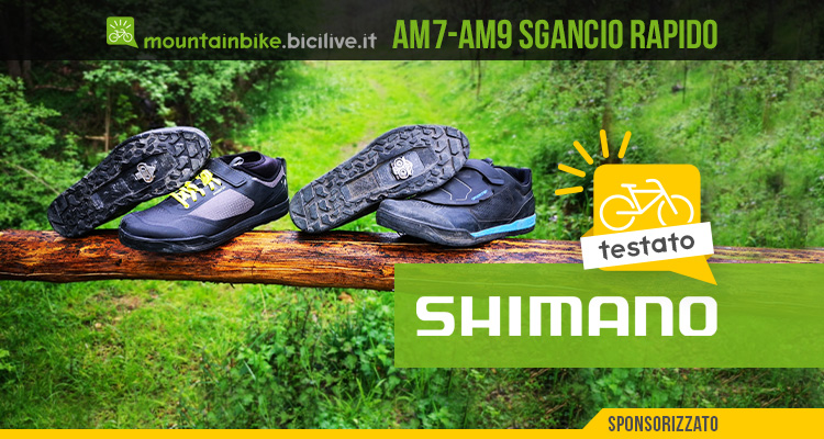 Foto delle scarpe Shimano AM7 e Am9 per mtb e pedali a sgancio