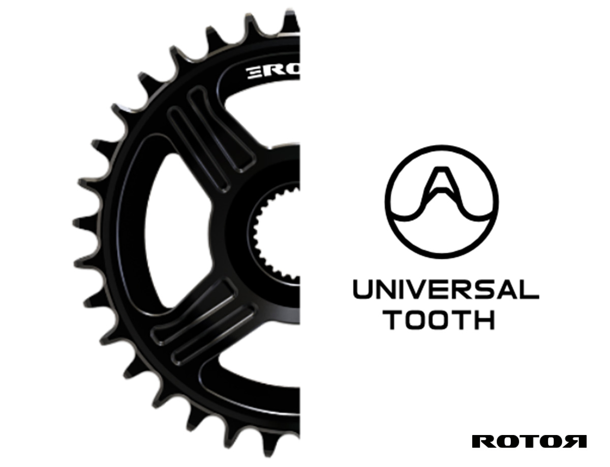Dettaglio della tecnologia Universal Tooth presente nelle nuove corone per mtb Rotor