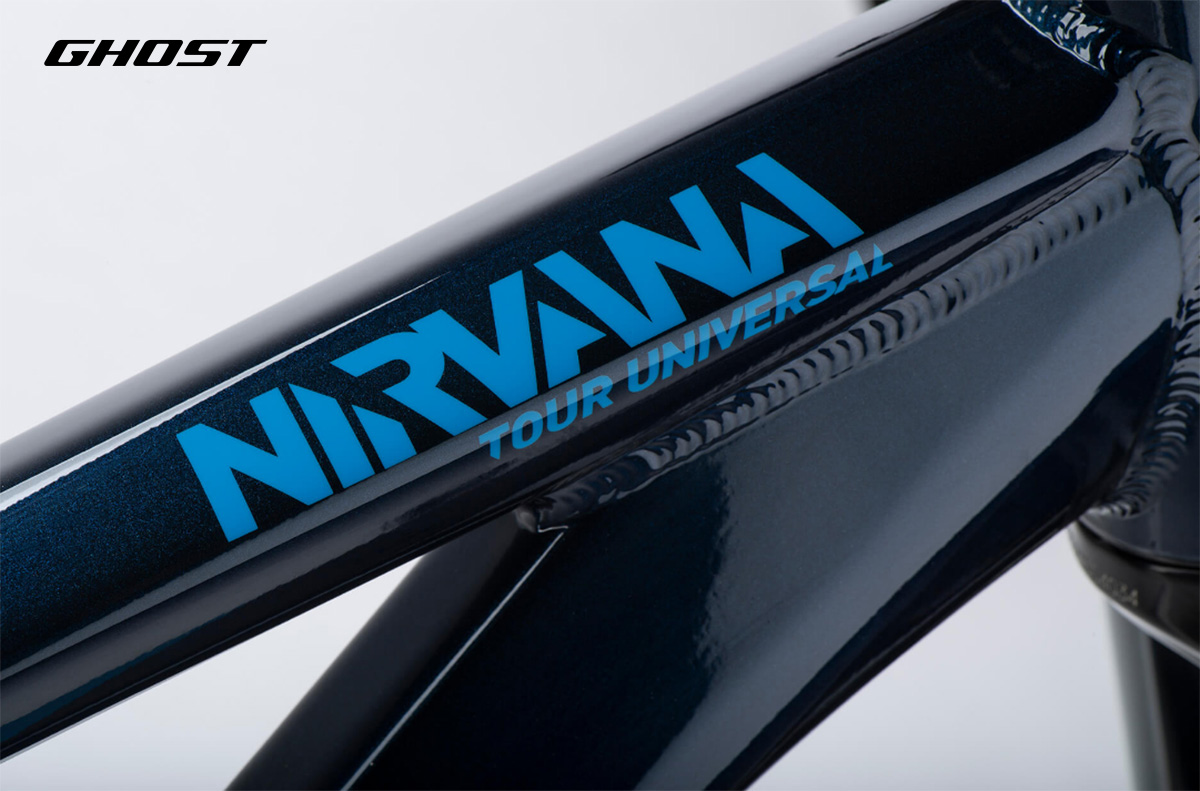 Dettaglio del telaio in alluminio della nuova mountainbike Ghost Nirvana Tour Universal 2022